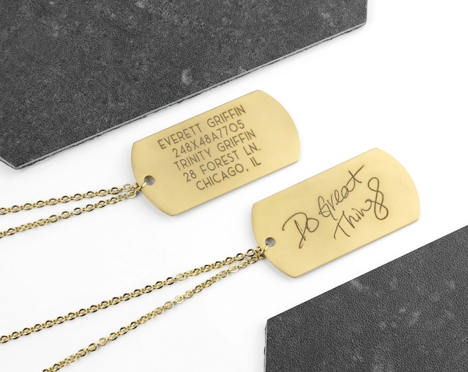 Engraved Dog Tag Necklace for Him, Father's Day Gift, Personalized Matte Dog Tag For Boyfriend, Military Tag Necklace with Custom Message