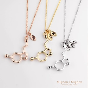 Personalized Initial Serotonin Molecule Necklace Science Chemistry Gifts Unique Jewelry Ideas Mother's Day Giftv for Mom from Daughter