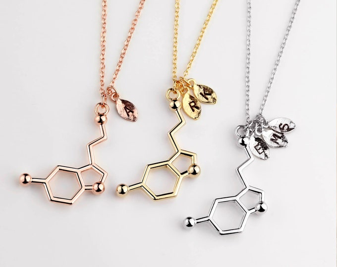 Personalized Initial Serotonin Molecule Necklace Science Chemistry Gifts Unique Jewelry Ideas Mother's Day Giftv for Mom from Daughter