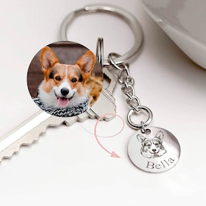 Pet Portrait Keychain Best Gifts for Men Cat Mom Dog Mom Gifts Key Ring Custom Photo Engraved Pet lover Memorial Cat Loss Gift