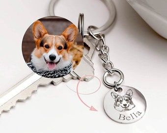 Pet Portrait Keychain Best Gifts for Men Cat Mom Dog Mom Gifts Key Ring Custom Photo Engraved Pet lover Memorial Cat Loss Gift