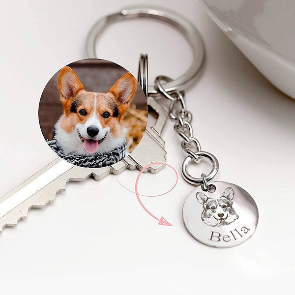 Pet Portrait Keychain Best Gifts for Men Cat Mom Dog Mom Gifts Key Ring Custom Photo Engraved Pet lover Memorial Cat Loss Gift