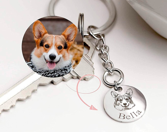 Pet Portrait Keychain Best Gifts for Men Cat Mom Dog Mom Gifts Key Ring Custom Photo Engraved Pet lover Memorial Cat Loss Gift