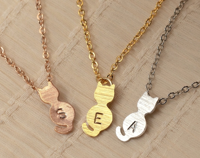 Cat Initial Necklace for Women Personalized Jewelry Dainty Necklace Gifts for Kids Name Necklace Custom Cat Lover Gifts Unique Jewelry