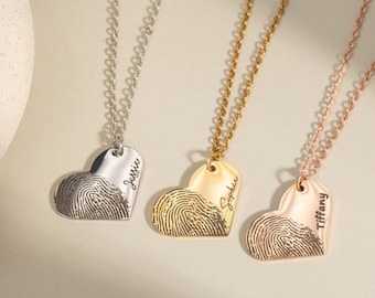 Personalized Fingerprint Heart Necklace for Women Unique Mother's Day Gift for Long Distance Couples Handmade Best Gift Necklace for Her