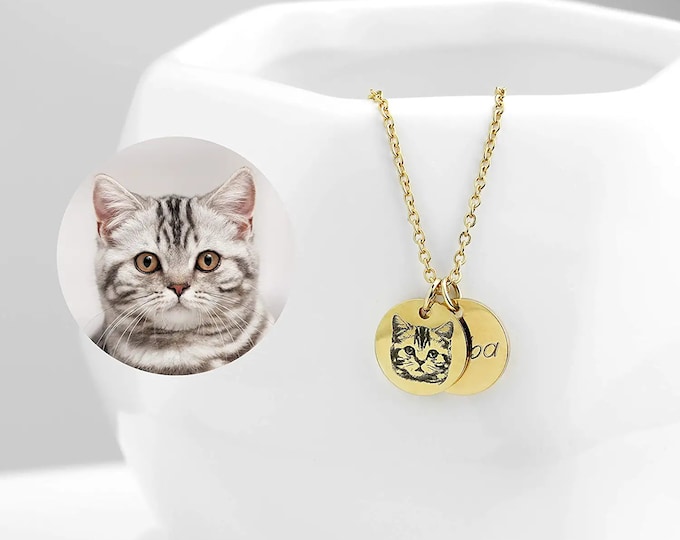 Custom Pet Portrait Necklace Dog Cat Memorial Gift Pet Remembrance Photo Cat Mom Dad Dog Mom Mother's Day Gift