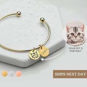 Pet Memorial Bracelet Dog Portrait Cuff Bracelet Pet Lovers Animal Pendant Cat Bracelet Mother's day gift for Women Personalized Engraved