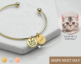 Pet Memorial Bracelet Dog Portrait Cuff Bracelet Pet Lovers Animal Pendant Cat Bracelet Mother's day gift for Women Personalized Engraved