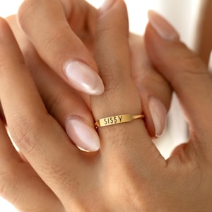 Name Ring Stackable Ring Initial Ring Dainty Gift Stacking Bar Ring Bridesmaid Gift Personalized Gift Mom Necklace Gift For Her