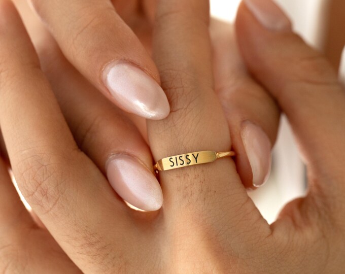 Name Ring Stackable Ring Initial Ring Dainty Gift Stacking Bar Ring Bridesmaid Gift Personalized Gift Mom Necklace Gift For Her