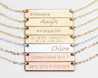 Personalized Bar Necklaces for Women Mother's Day Gift Custom Best Friend Engraved  Friendship Gifts Name Gold Necklace