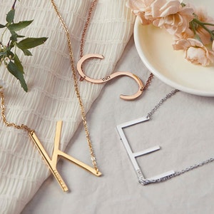 Personalized Large Initial Necklace Engraved New Mom Gifts Custom Big Sideways Letter Jewelry Name Necklace for Women Big Initial