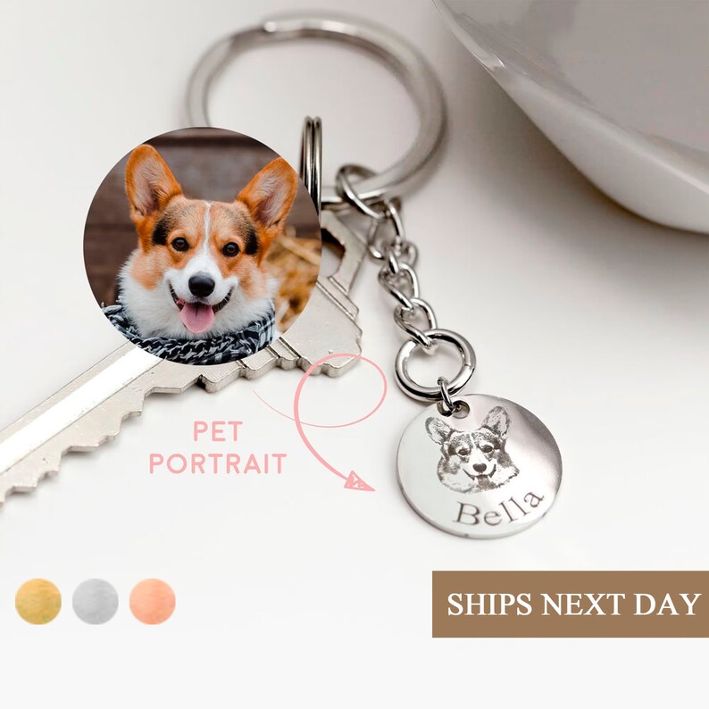 Custom Pet Dog Portrait Key chain • Personalized Key Ring • Cat Engraved Gifts for Dad Mom • Memorial Gift for Women • Pet Key rings -LCK-AP 