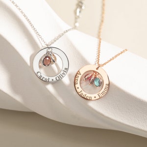 Collier avec pierres de naissance pour maman, cadeau de fête des mères pour elle, collier grand-mère avec pierres de naissance multiples, pendentif prénom cercle, cadeau d'anniversaire pour maman image 4