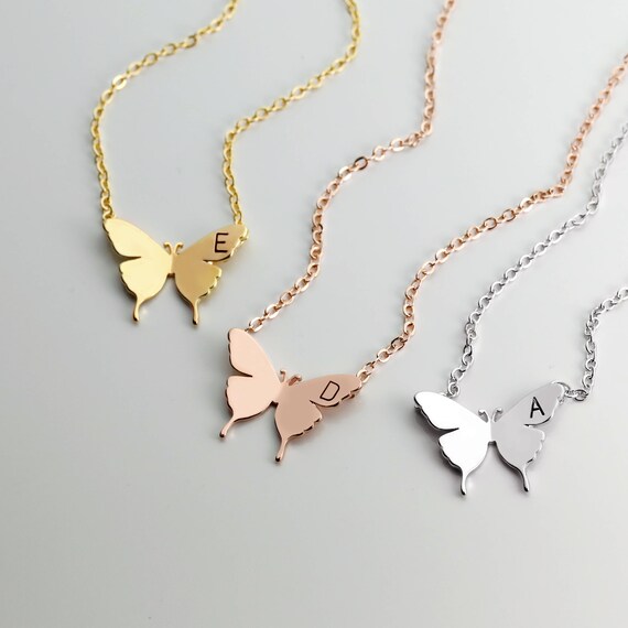 Download Gold Butterfly Necklace For Women Butterfly Initial Necklace Etsy