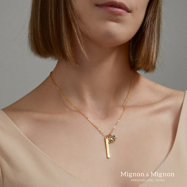 Custom Initial Leaf Bar Necklace Family Tree Necklace Gift for Mom Grandma Gold Name Engraved Necklace Personalized Fall Gift for Her image 4