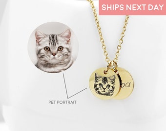 Custom Pet Portrait Necklace Gift for Pet Lover Gifts Cat Pet Jewelry Cat Necklace Best Gift for Her Cat Pet Memorial Necklace -CN-AP