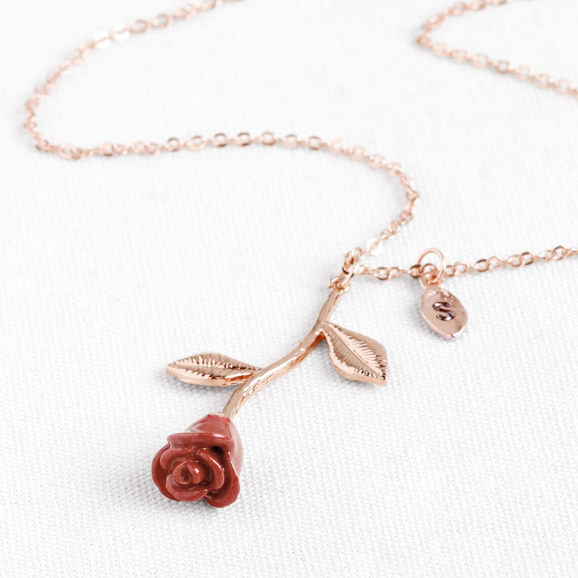 Rose Necklace With Initials Beauty And The Beast Necklace Etsy