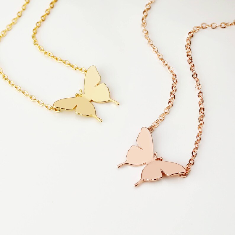 Rose Gold Butterfly Necklace for Women Butterfly Initial Etsy UK