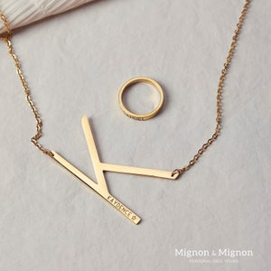 Personalized Large Initial Necklace Engraved New Mom Gifts Custom Big Sideways Letter Jewelry Name Necklace for Women Big Initial image 3