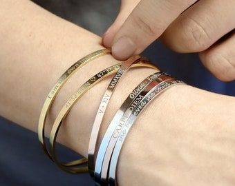 Custom Engraved Cuff Bracelets for Women, Personalized Bracelet Mothers day Jewelry,