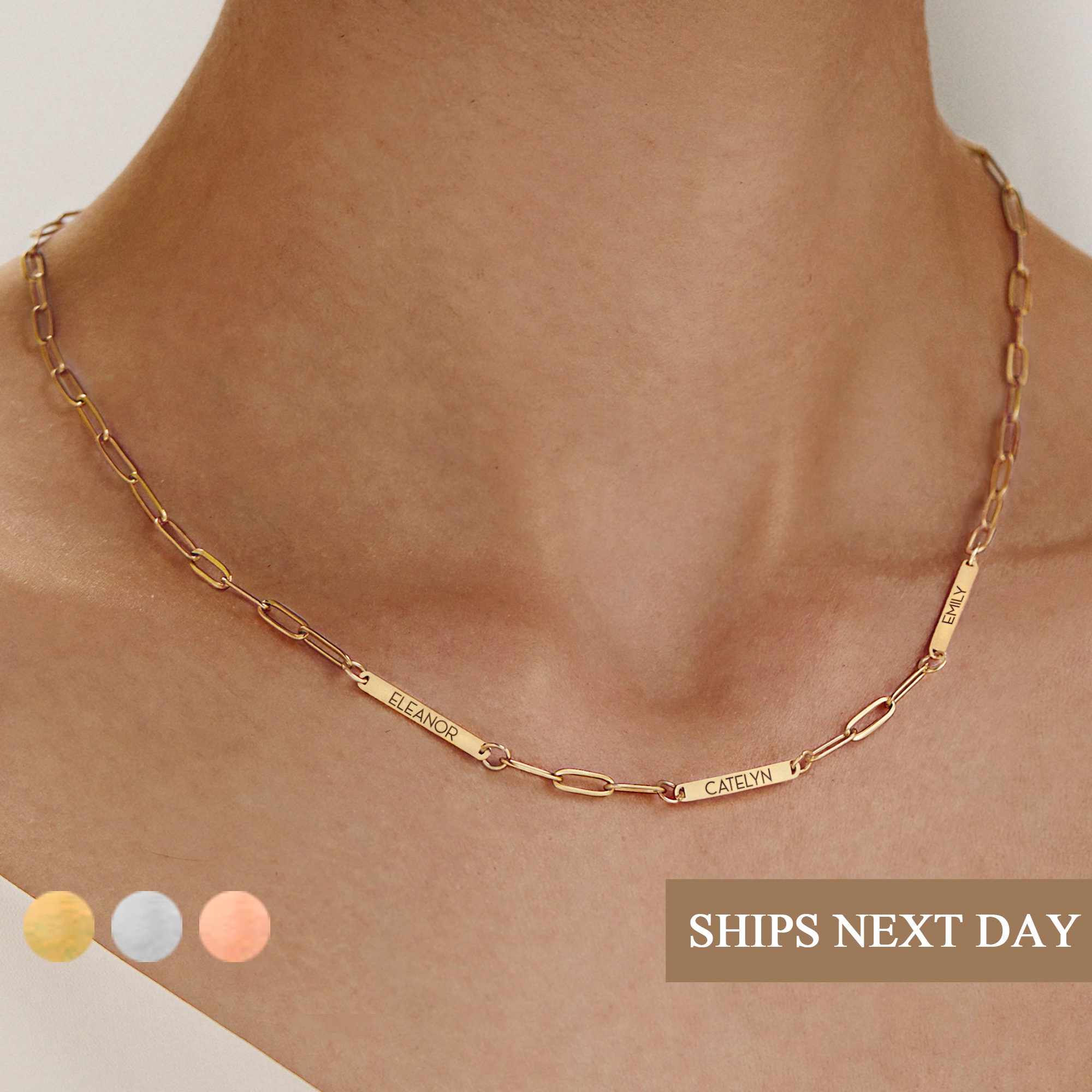 Multiple Name Necklace for Women Personalized Jewelry Mom Gift Gold