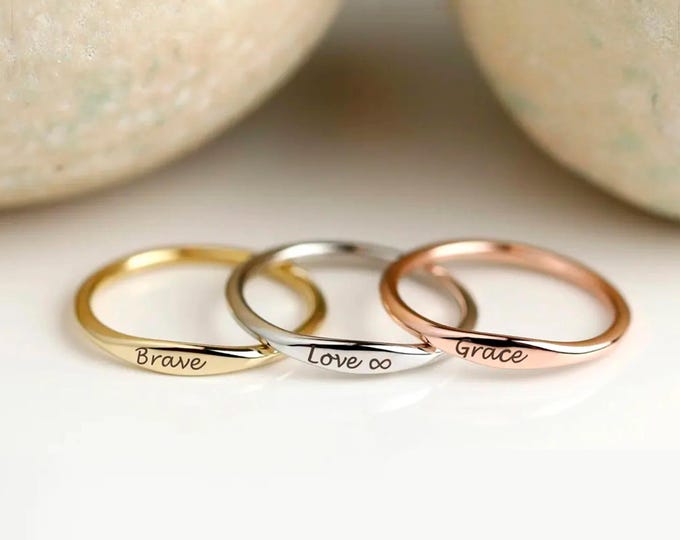 Custom Engraved Name Ring Stack Matching Rings for Couples Personalized Stacking Jewelry with Children Names Friendship Gift Jewelry