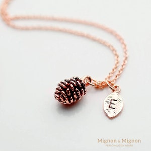 Custom Pinecone Initial Necklace Personalized Thanksgiving Gifts for Her Rose Gold Necklace Dainty Pine Cone Jewelry Baby Girl Gifts