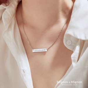 Customizable bar necklace for women, ideal for personalizing with names, coordinates, or messages. Perfect as personalized jewelry, name necklace, or coordinates necklace. Great as a gift for birthdays, Christmas, or a mother necklace in gold.