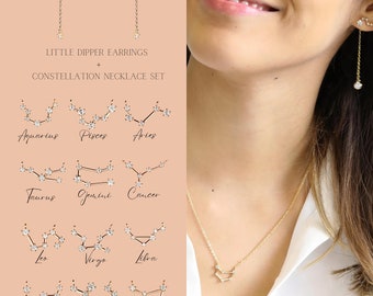Zodiac Sign Jewelry Unique Holiday Gift SET Necklace Earrings Set Astrology Star Constellation Earring Mother's Day Birthday Gift For Her