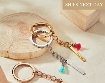 Personalized Cute Tassel Keychain For Women Monogram Custom Keychain for Travel Lover Gift Minimal Accessories Ideas for Coworker - 6K-MT