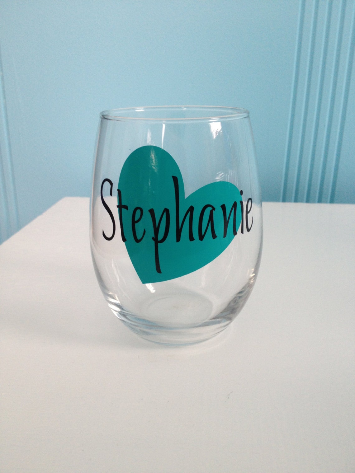 Personalized Stemless Wine Glass Heart Perfect for Etsy