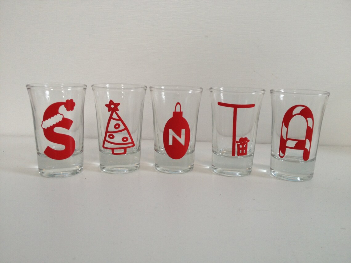 Christmas Shot Glasses Set of 5 Santa Shot Glasses Shot - Etsy