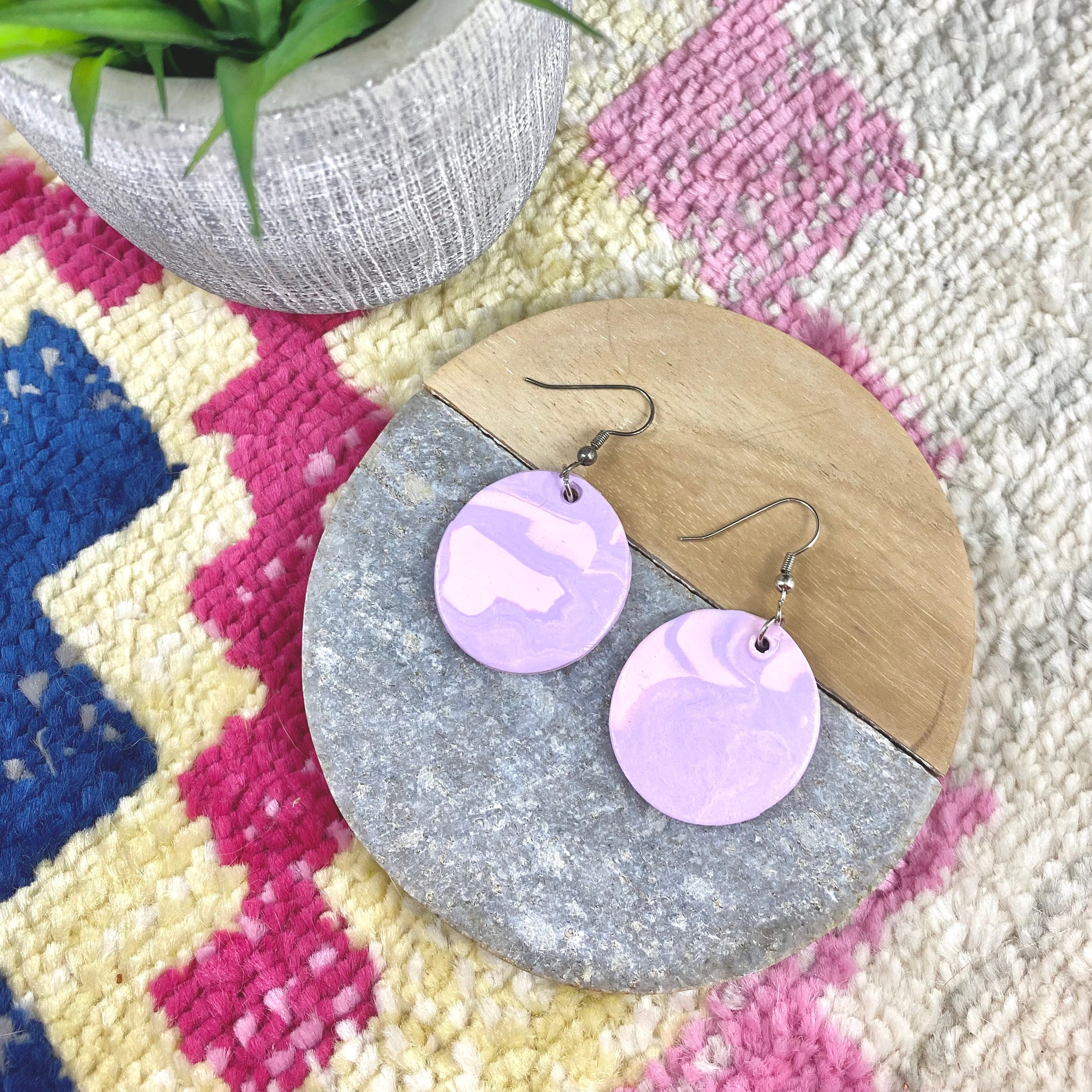 purple marbled circle earrings