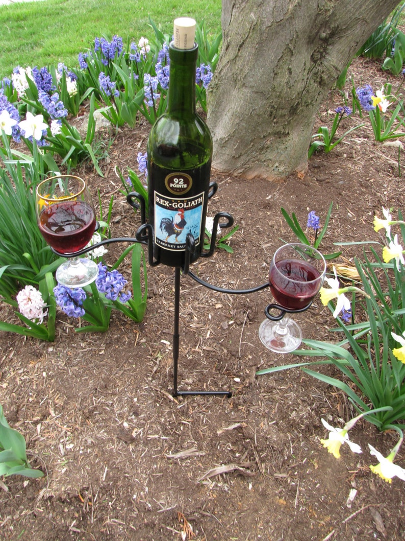 Wrougth iron wine holder for outdoors Etsy