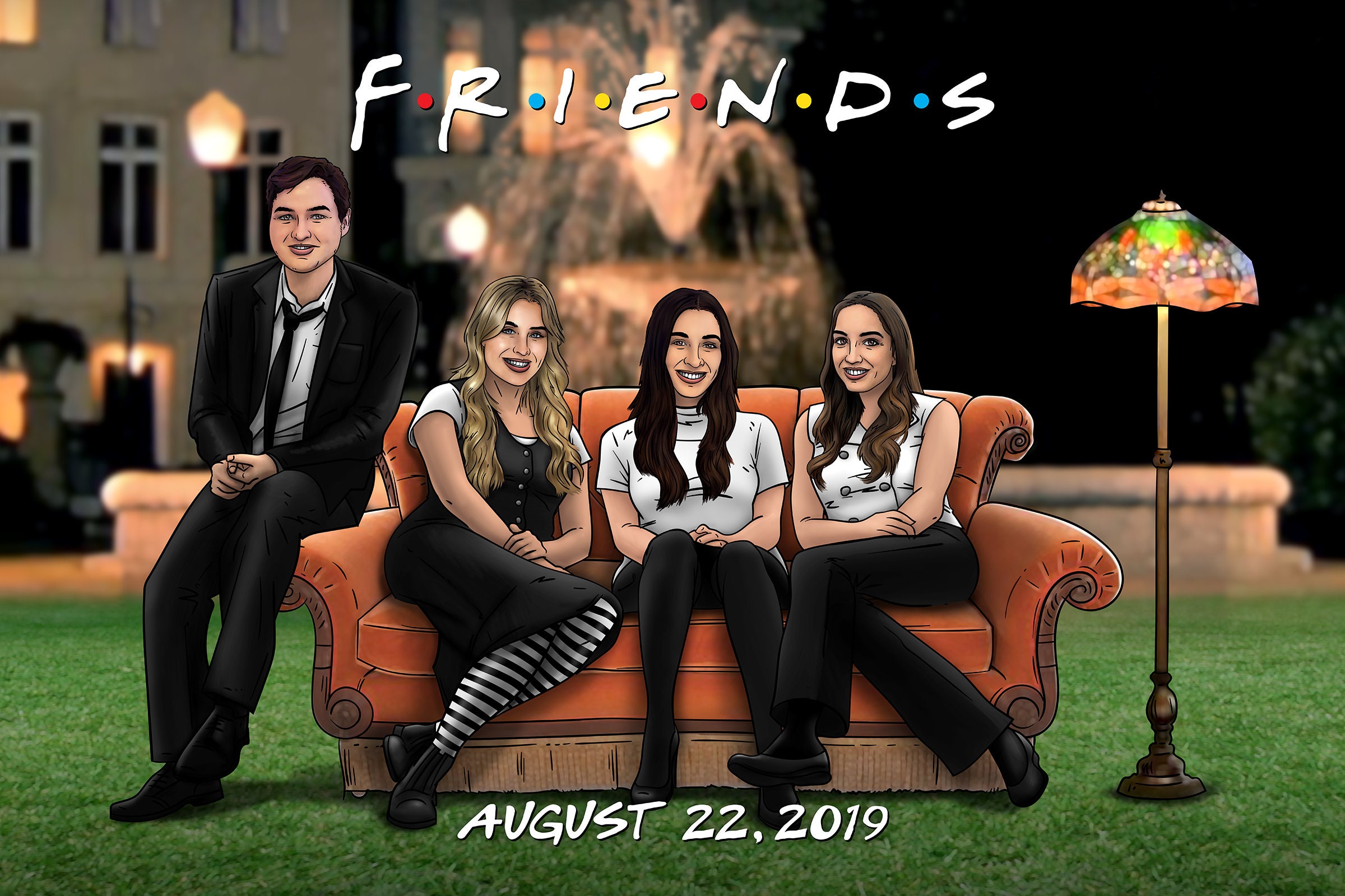 FRIENDS Custom Portrait, Friends TV Show Portrait for Family or Friends, TV  Friends, Couch With Fountain, Rachel, Ross, Joey, Chandler 