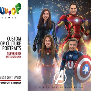 スーパーヒーローカスタムポートレート、戦場テーマ、家族や友人、誕生日、記念日、クリスマスのためのスーパーヒーローポートレート
