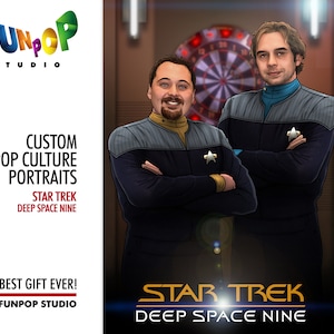 STAR TREK Deep Space Nine Custom Portrait, portrait for friends and family in Star Trek theme, DS9, Sisko, Bashir, Star Trek Next Generation