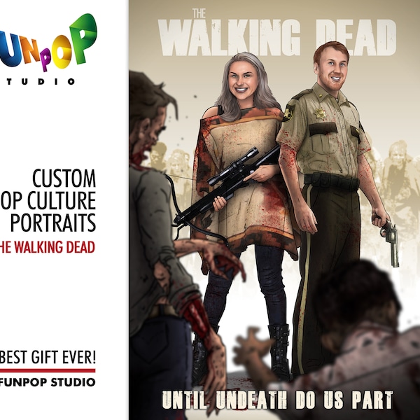 THE WALKING DEAD Custom Portrait, The Walking Dead portrait for Family and friends, Zombie, Apocalypse, Rick, Daryl, Michonne