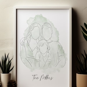 aangepast gezichtsloos portret, één lijntekening, omtrektekening, cadeau voor familie, huwelijkscadeau