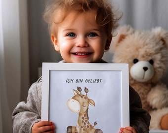 Giraffe nursery decor, nursery wall art, printable picture, baby animal prints , affirmation print, neutral nursery