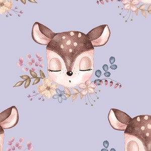 Beautiful deer fabric design, children, cute, seamless pattern, surface design, digital download, non-exclusive lavender purple image 2