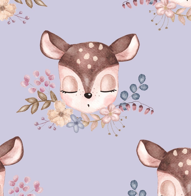 Beautiful deer fabric design, children, cute, seamless pattern, surface design, digital download, non-exclusive lavender purple image 2