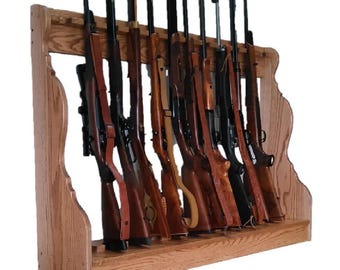 Oak Wooden Vertical Gun Rack 7 Place Long Gun Display - Choice of Finish