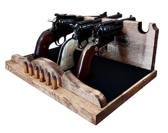 Rustic Pine Western 5 Place Revolver Gun Rack Stand