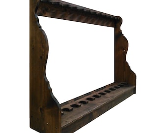 Rustic Wooden Traditional 10 Place Vertical Long Gun Rack Rifle Storage