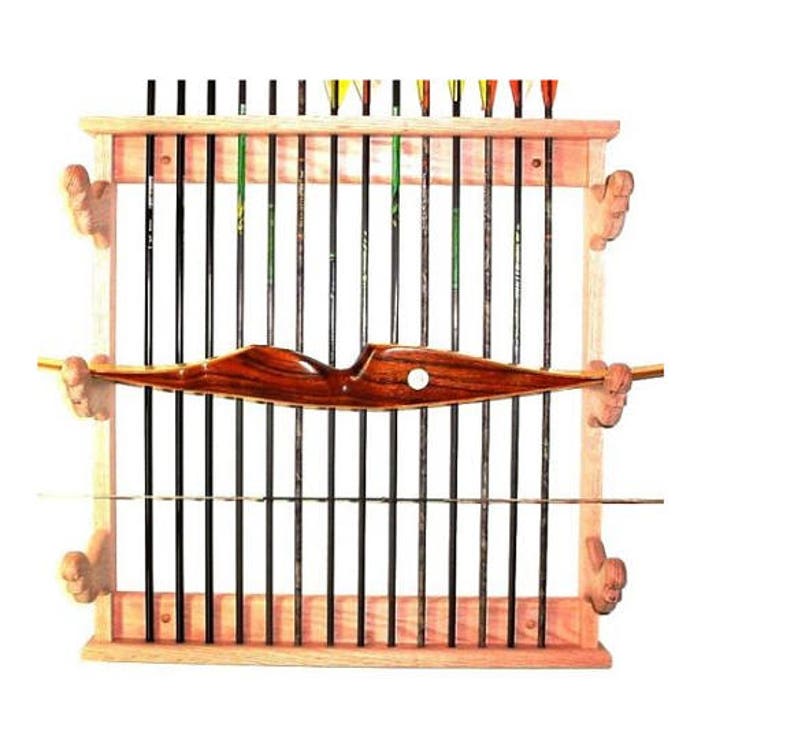 Oak Wooden Bow Arrows Rack Archery Wall Mount Display Image 0
