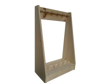 Traditional Pine Wooden 5 Place Vertical Long Gun Rack Rifles Shotguns Storage Display