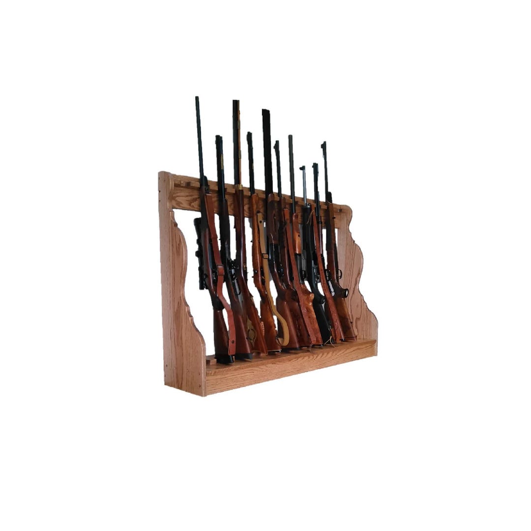Oak Wooden Vertical Gun Rack 10 Place Long Gun Display - Choice of ...