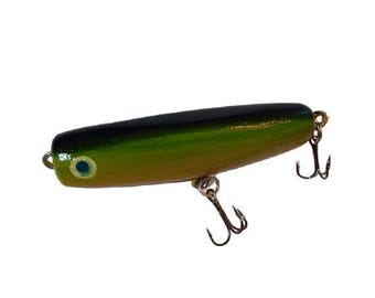Handmade Wooden Top Water Popper Fishing Lure Hand Painted Signed - Sun Perch